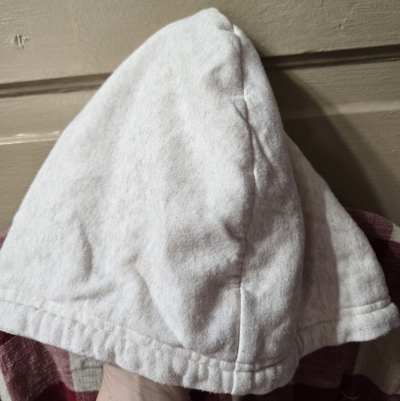 American Eagle Red White Plaid Button Front Hooded Shacket Size: XL - Picture 4 of 6